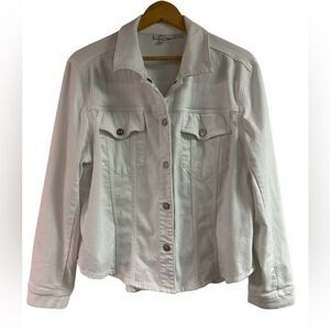 Chico’s No Stain Cropped Shirttail Denim Jacket Size 3 XL in Alabaster